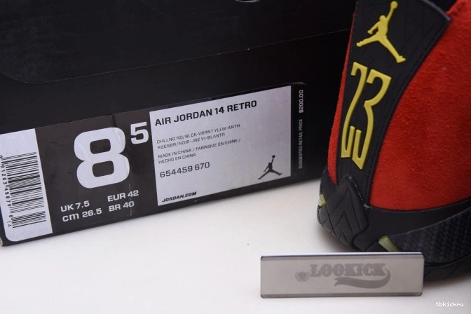 Cheap TBkick Jordan 14 654459-670 Retro Air Red Challenge 0813